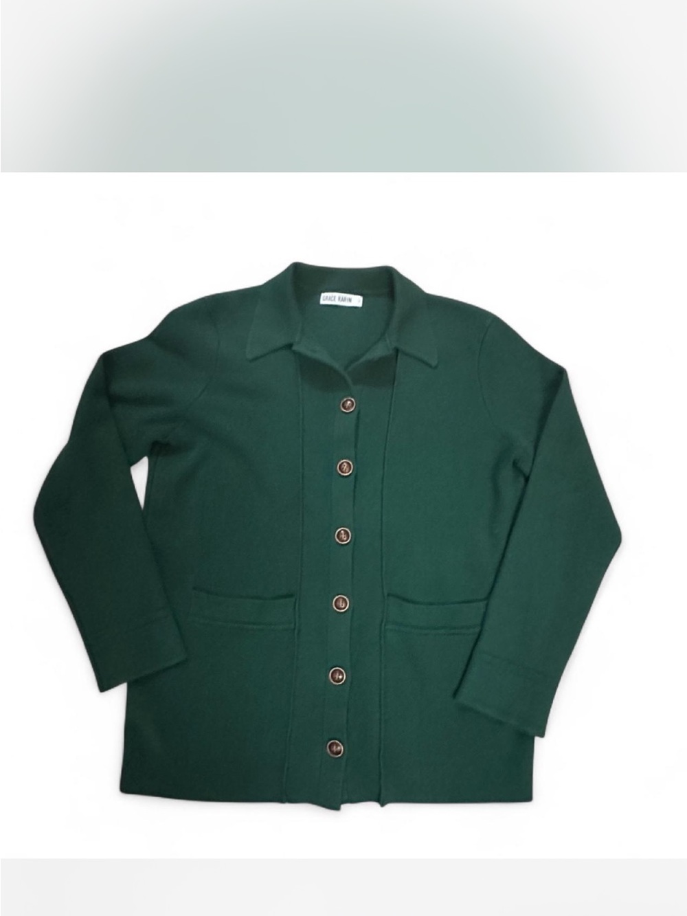 Grace Karin Dark Green Button-Front Knit Jacket